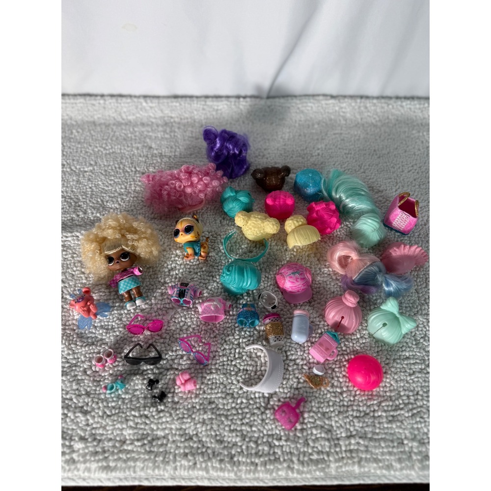 LOL Surprise Doll Pet and Accessories Lot Wigs Clothes Shoes Bottles 30+ Pieces